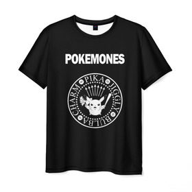 Мужская футболка 3D с принтом Pokemones в Кировске, 100% полиэфир | прямой крой, круглый вырез горловины, длина до линии бедер | группа | панк | пикачу | покемоны | рамон | рамонес | рамоунз | рамоунс | рок | хард
