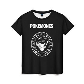 Женская футболка 3D с принтом Pokemones в Кировске, 100% полиэфир ( синтетическое хлопкоподобное полотно) | прямой крой, круглый вырез горловины, длина до линии бедер | группа | панк | пикачу | покемоны | рамон | рамонес | рамоунз | рамоунс | рок | хард