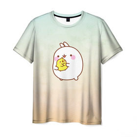 Мужская футболка 3D с принтом Molang Друзья в Кировске, 100% полиэфир | прямой крой, круглый вырез горловины, длина до линии бедер | kawaii | аниме | зайчик | зая | заяц | каваи | мимими | моланг | птенчик