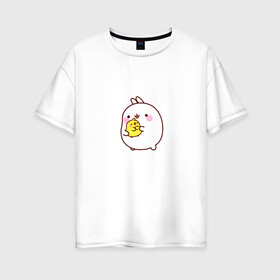 Женская футболка хлопок Oversize с принтом Molang Друзья в Кировске, 100% хлопок | свободный крой, круглый ворот, спущенный рукав, длина до линии бедер
 | kawaii | аниме | зайчик | зая | заяц | каваи | мимими | моланг | птенчик