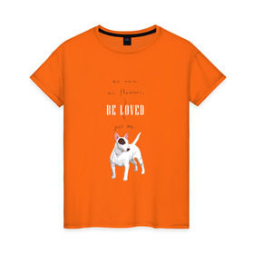 Женская футболка хлопок с принтом Бультерьер в Кировске, 100% хлопок | прямой крой, круглый вырез горловины, длина до линии бедер, слегка спущенное плечо | dog | бультерьер | собака | терьер