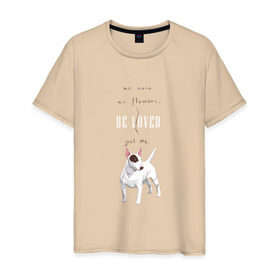 Мужская футболка хлопок с принтом Бультерьер в Кировске, 100% хлопок | прямой крой, круглый вырез горловины, длина до линии бедер, слегка спущенное плечо. | dog | бультерьер | собака | терьер