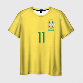 Мужская футболка 3D с принтом Coutinho home WC 2018 в Кировске, 100% полиэфир | прямой крой, круглый вырез горловины, длина до линии бедер | brazil | coutinho | cup champions | league | world | бразилия | коутиньо