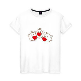 Женская футболка хлопок с принтом Molang Ангелочки в Кировске, 100% хлопок | прямой крой, круглый вырез горловины, длина до линии бедер, слегка спущенное плечо | 