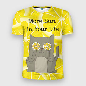 Мужская футболка 3D спортивная с принтом More Sun In Your Life в Кировске, 100% полиэстер с улучшенными характеристиками | приталенный силуэт, круглая горловина, широкие плечи, сужается к линии бедра | cat | kitty | lemon | lemonade | limon | pussycat | summer | жара | желтый | кот | котенок | котики | котэ | кошка | лемон | лемонад | лето | лимон | лимонад | позитив | серый | сок | солнце | сочный | фрукт | цитрус | черный | яркий