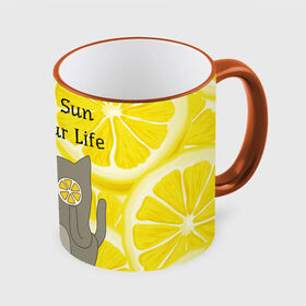 Кружка 3D с принтом More Sun In Your Life в Кировске, керамика | ёмкость 330 мл | cat | kitty | lemon | lemonade | limon | pussycat | summer | жара | желтый | кот | котенок | котики | котэ | кошка | лемон | лемонад | лето | лимон | лимонад | позитив | серый | сок | солнце | сочный | фрукт | цитрус | черный | яркий