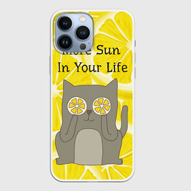 Чехол для iPhone 13 Pro Max с принтом More Sun In Your Life в Кировске,  |  | cat | kitty | lemon | lemonade | limon | pussycat | summer | жара | желтый | кот | котенок | котики | котэ | кошка | лемон | лемонад | лето | лимон | лимонад | позитив | серый | сок | солнце | сочный | фрукт | цитрус | черный | яркий