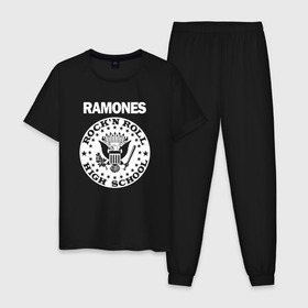 Мужская пижама хлопок с принтом Ramones в Кировске, 100% хлопок | брюки и футболка прямого кроя, без карманов, на брюках мягкая резинка на поясе и по низу штанин
 | группа | панк | рамон | рамонес | рамоунз | рамоунс | рок | хард