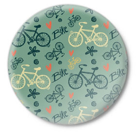 Значок с принтом Велосипед Текстура в Кировске,  металл | круглая форма, металлическая застежка в виде булавки | Тематика изображения на принте: байк | велик | вело | велосипед | велосипеды | велоспорт | с велосипедом | спорт