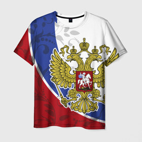 Мужская футболка 3D с принтом Россия Спорт в Кировске, 100% полиэфир | прямой крой, круглый вырез горловины, длина до линии бедер | Тематика изображения на принте: герб | рф | триколор | узоры