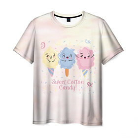 Мужская футболка 3D с принтом Сахарная Вата в Кировске, 100% полиэфир | прямой крой, круглый вырез горловины, длина до линии бедер | candy | мороженое | рожок | сахарная вата | сладкая вата