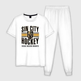 Мужская пижама хлопок с принтом Sin City Hockey в Кировске, 100% хлопок | брюки и футболка прямого кроя, без карманов, на брюках мягкая резинка на поясе и по низу штанин
 | Тематика изображения на принте: nhl | stanley cup | vegas golden knights | vegas knights | вегас голден найтс | вегас найтс | кубок стенли | кубок стэнли | нхл | хоккей | хоккейный клуб