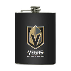 Фляга с принтом Vegas Golden Knights в Кировске, металлический корпус | емкость 0,22 л, размер 125 х 94 мм. Виниловая наклейка запечатывается полностью | 