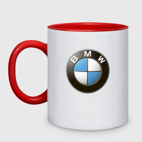 Кружка двухцветная с принтом BMW в Кировске, керамика | объем — 330 мл, диаметр — 80 мм. Цветная ручка и кайма сверху, в некоторых цветах — вся внутренняя часть | bmw | logo | бмв | логотип бмв