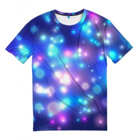 Мужская футболка 3D с принтом Цветные огоньки в Кировске, 100% полиэфир | прямой крой, круглый вырез горловины, длина до линии бедер | абстракт | боке | вспышки | космос | огни | огоньки