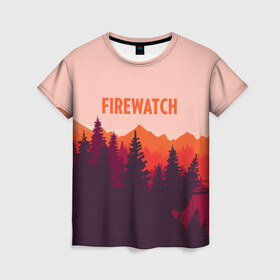 Женская футболка 3D с принтом FIREWATCH в Кировске, 100% полиэфир ( синтетическое хлопкоподобное полотно) | прямой крой, круглый вырез горловины, длина до линии бедер | art | campo santo | firewatch | game | горы | закат | игра | лес | пейзаж | пожарный дозор | солнце | холмы