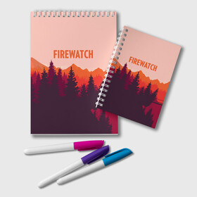 Блокнот с принтом FIREWATCH в Кировске, 100% бумага | 48 листов, плотность листов — 60 г/м2, плотность картонной обложки — 250 г/м2. Листы скреплены удобной пружинной спиралью. Цвет линий — светло-серый
 | art | campo santo | firewatch | game | горы | закат | игра | лес | пейзаж | пожарный дозор | солнце | холмы