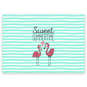 Поздравительная открытка с принтом Sweet Summer Time в Кировске, 100% бумага | плотность бумаги 280 г/м2, матовая, на обратной стороне линовка и место для марки
 | animal | art | flamingo | love | pink | summer | sweet | time | арт | белый | бирюзовый | жара | животное | лето | любовь | матроска | полоски | рисунок | розовый | роман | сердечки | сердце | серый | фламинго | черный