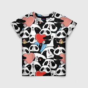 Детская футболка 3D с принтом Пандяшки в Кировске, 100% гипоаллергенный полиэфир | прямой крой, круглый вырез горловины, длина до линии бедер, чуть спущенное плечо, ткань немного тянется | Тематика изображения на принте: baby | cute | fun | gift | happy | heart | panda | paw | smile | белый | красный | лапа | малыш | милый | мягкий | нежный | няшный | панда | подарок | радость | розовый | сердце | счастье | сюрприз | улыбка | черный