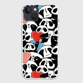 Чехол для iPhone 13 с принтом Пандяшки в Кировске,  |  | baby | cute | fun | gift | happy | heart | panda | paw | smile | белый | красный | лапа | малыш | милый | мягкий | нежный | няшный | панда | подарок | радость | розовый | сердце | счастье | сюрприз | улыбка | черный