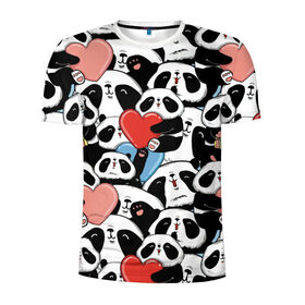 Мужская футболка 3D спортивная с принтом Пандяшки в Кировске, 100% полиэстер с улучшенными характеристиками | приталенный силуэт, круглая горловина, широкие плечи, сужается к линии бедра | baby | cute | fun | gift | happy | heart | panda | paw | smile | белый | красный | лапа | малыш | милый | мягкий | нежный | няшный | панда | подарок | радость | розовый | сердце | счастье | сюрприз | улыбка | черный