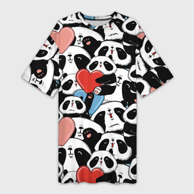 Платье-футболка 3D с принтом Пандяшки в Кировске,  |  | baby | cute | fun | gift | happy | heart | panda | paw | smile | белый | красный | лапа | малыш | милый | мягкий | нежный | няшный | панда | подарок | радость | розовый | сердце | счастье | сюрприз | улыбка | черный