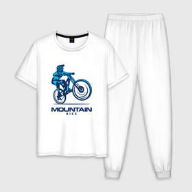 Мужская пижама хлопок с принтом Велосипед в Кировске, 100% хлопок | брюки и футболка прямого кроя, без карманов, на брюках мягкая резинка на поясе и по низу штанин
 | downhill | байк | велосипед | велоспорт | горный | горы | спорт