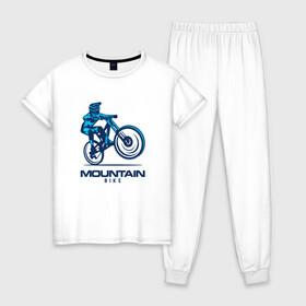 Женская пижама хлопок с принтом Велосипед в Кировске, 100% хлопок | брюки и футболка прямого кроя, без карманов, на брюках мягкая резинка на поясе и по низу штанин | downhill | байк | велосипед | велоспорт | горный | горы | спорт