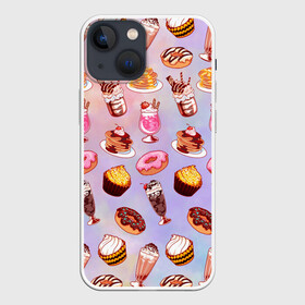 Чехол для iPhone 13 mini с принтом Очень Сладкий Паттерн в Кировске,  |  | блины | вкусняшка | еда | кекс | клубника | коктейль | мороженое | панкейк | пончик | сладости