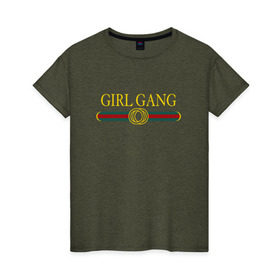 Женская футболка хлопок с принтом GIRL GANG в Кировске, 100% хлопок | прямой крой, круглый вырез горловины, длина до линии бедер, слегка спущенное плечо | 