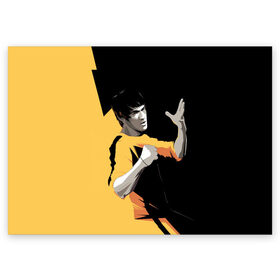 Поздравительная открытка с принтом Bruce Lee в Кировске, 100% бумага | плотность бумаги 280 г/м2, матовая, на обратной стороне линовка и место для марки
 | Тематика изображения на принте: bruce lee | актер | боец | воин | звезда | карате