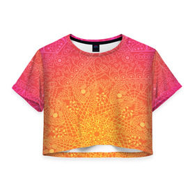 Женская футболка 3D укороченная с принтом Солнечные мандалы в Кировске, 100% полиэстер | круглая горловина, длина футболки до линии талии, рукава с отворотами | Тематика изображения на принте: 