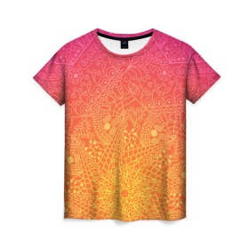Женская футболка 3D с принтом Солнечные мандалы в Кировске, 100% полиэфир ( синтетическое хлопкоподобное полотно) | прямой крой, круглый вырез горловины, длина до линии бедер | Тематика изображения на принте: 