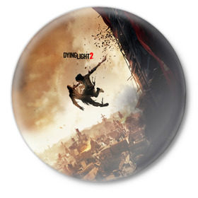 Значок с принтом Dying Light 2 в Кировске,  металл | круглая форма, металлическая застежка в виде булавки | Тематика изображения на принте: dying | game | horror | light | апокалипсис | зомби | игра | мертвецы | монстр | паркур | ужас | хоррор