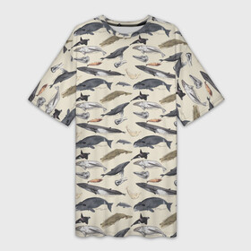 Платье-футболка 3D с принтом Whales pattern в Кировске,  |  | whale | акула | горбач | касатка | кашалот | кит | море | океан | рыбы | синий кит