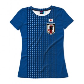 Женская футболка 3D с принтом Сборная Японии 2018 домашняя форма в Кировске, 100% полиэфир ( синтетическое хлопкоподобное полотно) | прямой крой, круглый вырез горловины, длина до линии бедер | 