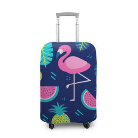 Чехол для чемодана 3D с принтом Фламинго в Кировске, 86% полиэфир, 14% спандекс | двустороннее нанесение принта, прорези для ручек и колес | Тематика изображения на принте: flamingo | ананас | арбуз | летние | летняя | лето | листья | текстура | фламинго | фрукты