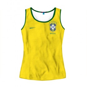 Женская майка 3D с принтом Бразилия форма (без надписи сзади) в Кировске, 100% полиэстер | круглая горловина, прямой силуэт, длина до линии бедра | brasil | championship | cup | football | team | world |  чемпионат мира | бразилии | бразилия | форма | футбол | чм