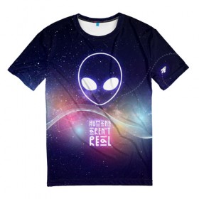 Мужская футболка 3D с принтом НЛО: людей не существует. в Кировске, 100% полиэфир | прямой крой, круглый вырез горловины, длина до линии бедер | вселенная | космос | люди | на луну | нло | планета | пришельцы | человечество