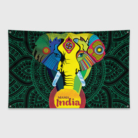 Флаг-баннер с принтом Мама Индия в Кировске, 100% полиэстер | размер 67 х 109 см, плотность ткани — 95 г/м2; по краям флага есть четыре люверса для крепления | ганеша | гималаи | индия | йога | кислота | практика | психоделика | слон | ярко