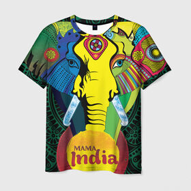 Мужская футболка 3D с принтом Мама Индия в Кировске, 100% полиэфир | прямой крой, круглый вырез горловины, длина до линии бедер | ганеша | гималаи | индия | йога | кислота | практика | психоделика | слон | ярко