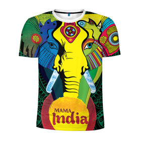 Мужская футболка 3D спортивная с принтом Мама Индия в Кировске, 100% полиэстер с улучшенными характеристиками | приталенный силуэт, круглая горловина, широкие плечи, сужается к линии бедра | ганеша | гималаи | индия | йога | кислота | практика | психоделика | слон | ярко