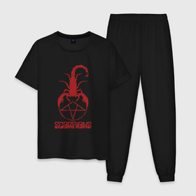 Мужская пижама хлопок с принтом Scorpions в Кировске, 100% хлопок | брюки и футболка прямого кроя, без карманов, на брюках мягкая резинка на поясе и по низу штанин
 | scorpions | группа | скорпионс | хард | хардрок
