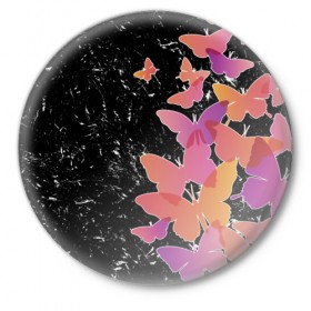 Значок с принтом Бабочки — это цветы в Кировске,  металл | круглая форма, металлическая застежка в виде булавки | разноцветные | яркие