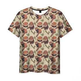 Мужская футболка 3D с принтом Red panda в Кировске, 100% полиэфир | прямой крой, круглый вырез горловины, длина до линии бедер | panda | red panda | small panda | животные | красная панда | лес | панда