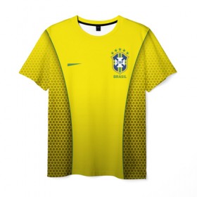 Мужская футболка 3D с принтом Сборная Бразилии (сетка) в Кировске, 100% полиэфир | прямой крой, круглый вырез горловины, длина до линии бедер | Тематика изображения на принте: brazil | football | бразилия | форма | футбол | футбольная | чм