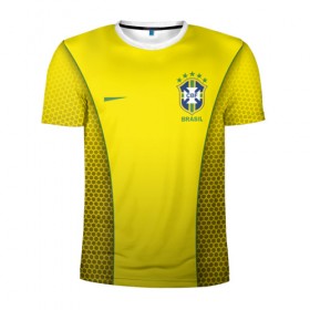 Мужская футболка 3D спортивная с принтом Сборная Бразилии (сетка) в Кировске, 100% полиэстер с улучшенными характеристиками | приталенный силуэт, круглая горловина, широкие плечи, сужается к линии бедра | brazil | football | бразилия | форма | футбол | футбольная | чм