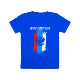 Детская футболка хлопок с принтом Swimmer в Кировске, 100% хлопок | круглый вырез горловины, полуприлегающий силуэт, длина до линии бедер | пловец | пловчиха
