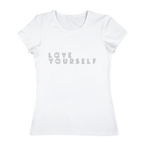 Женская футболка хлопок с принтом LOVE YOURSELF_2 в Кировске, 100% хлопок | прямой крой, круглый вырез горловины, длина до линии бедер, слегка спущенное плечо | bangtan boys | bts | бантаны | бтс