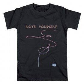 Мужская футболка хлопок с принтом LOVE YOURSELF_3 в Кировске, 100% хлопок | прямой крой, круглый вырез горловины, длина до линии бедер, слегка спущенное плечо. | bangtan boys | bts | бантаны | бтс